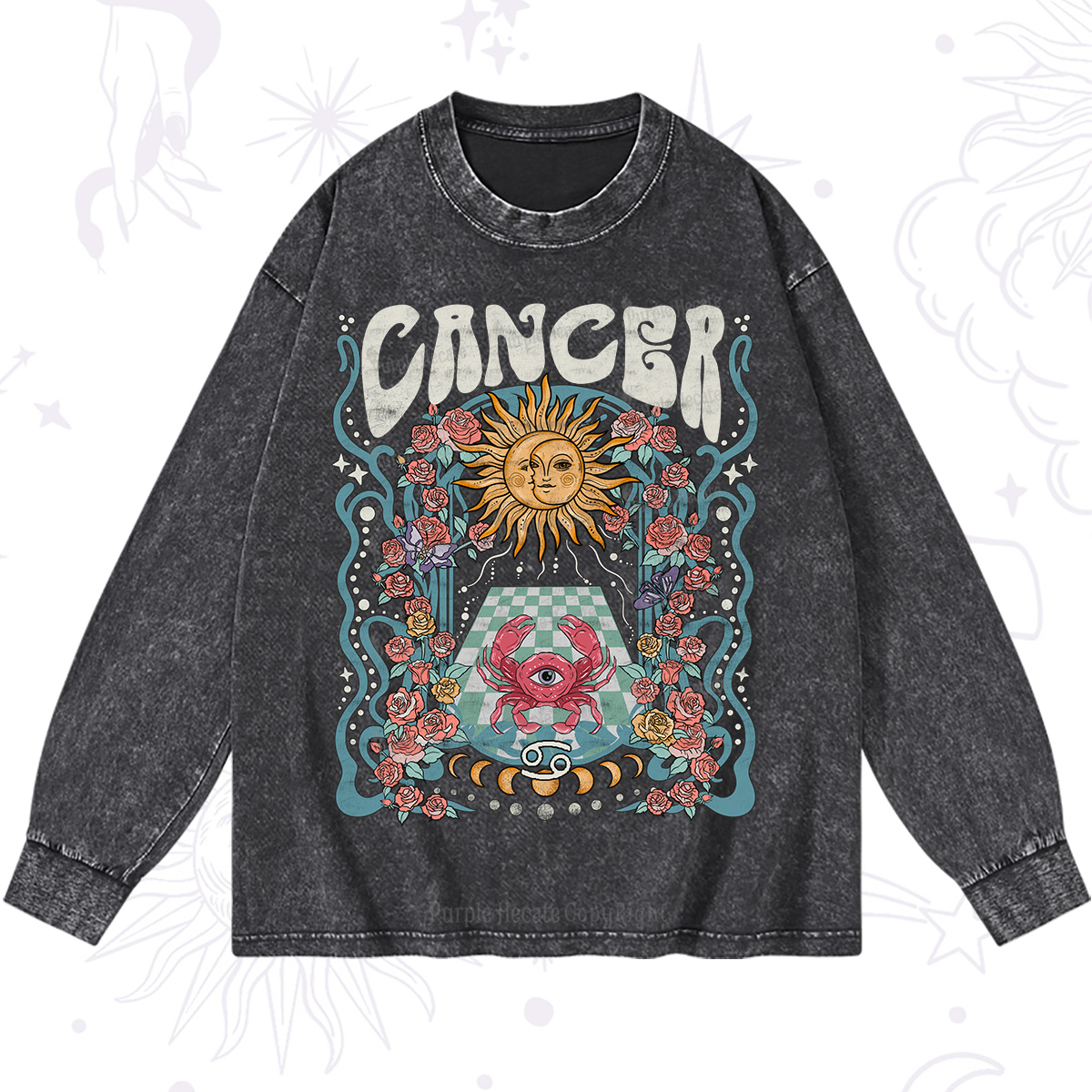 Purplehecate Cancer Spirit Zodiac Washed Long Sleeve Shirt