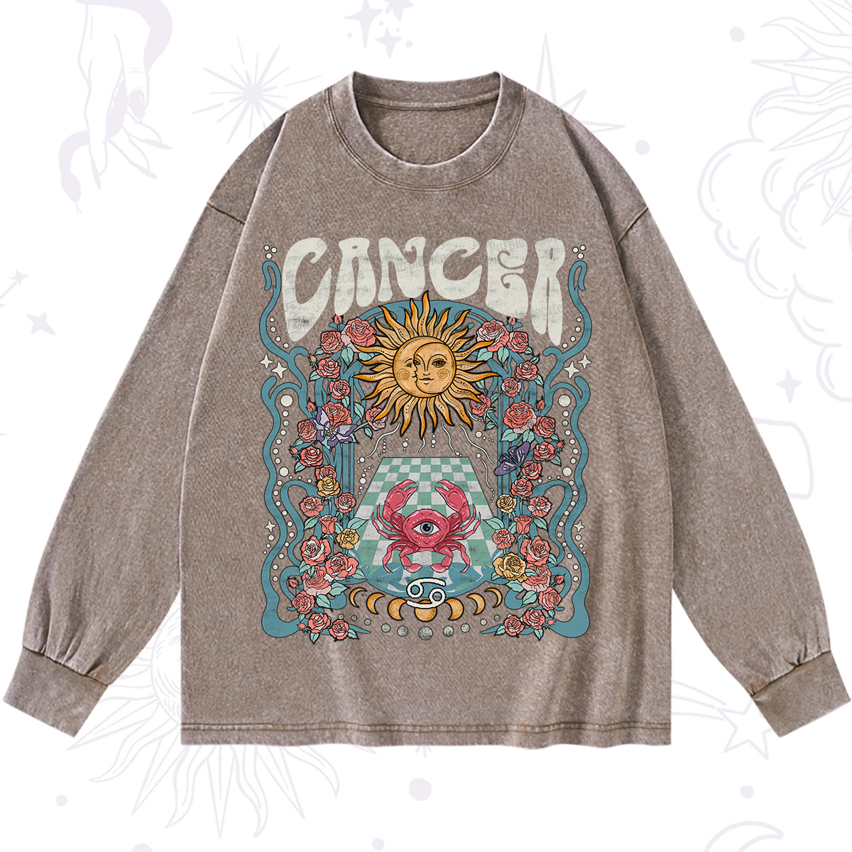 Purplehecate Cancer Spirit Zodiac Washed Long Sleeve Shirt