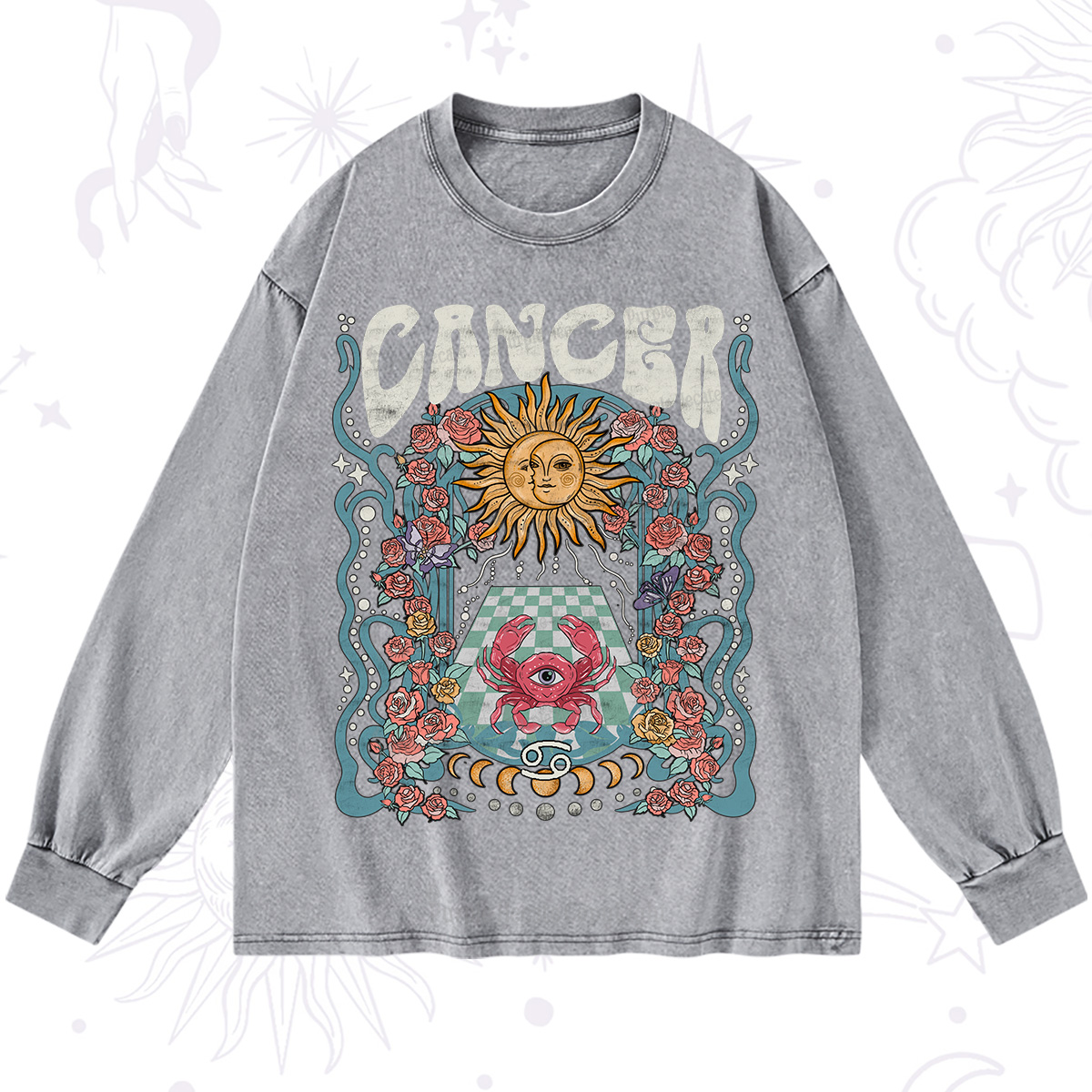 Purplehecate Cancer Spirit Zodiac Washed Long Sleeve Shirt