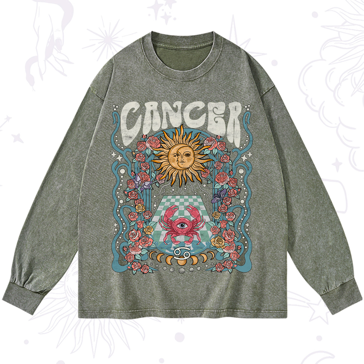 Purplehecate Cancer Spirit Zodiac Washed Long Sleeve Shirt