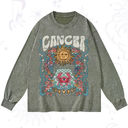 Purplehecate Cancer Spirit Zodiac Washed Long Sleeve Shirt