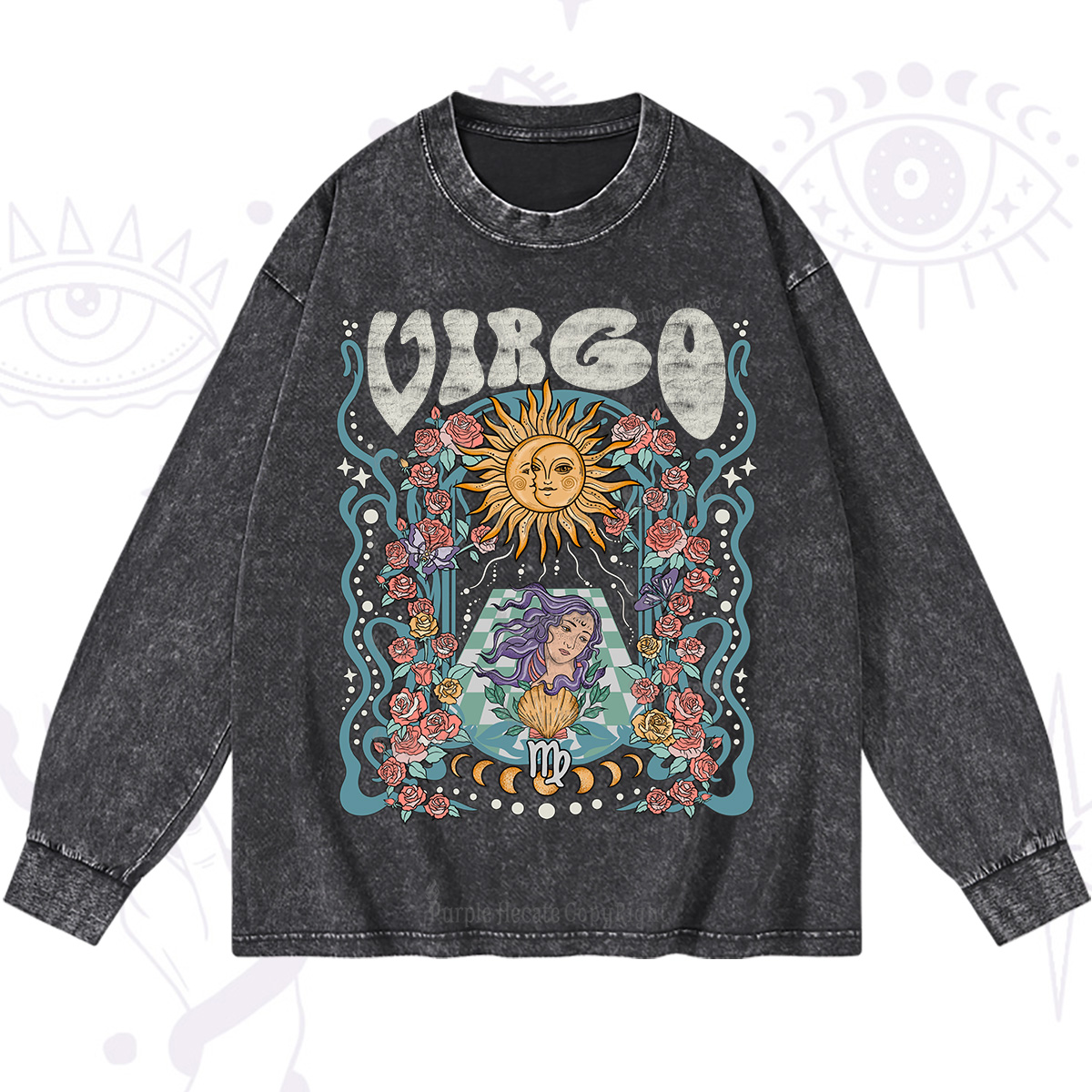 Purplehecate Virgo Spirit Zodiac Washed Long Sleeve Shirt