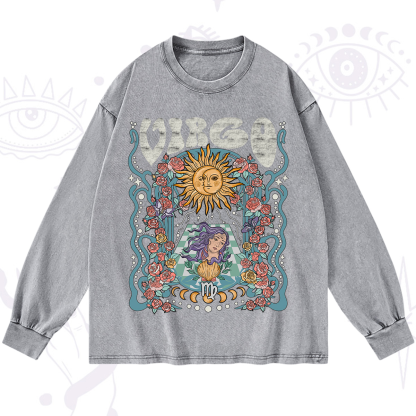 Purplehecate Virgo Spirit Zodiac Washed Long Sleeve Shirt