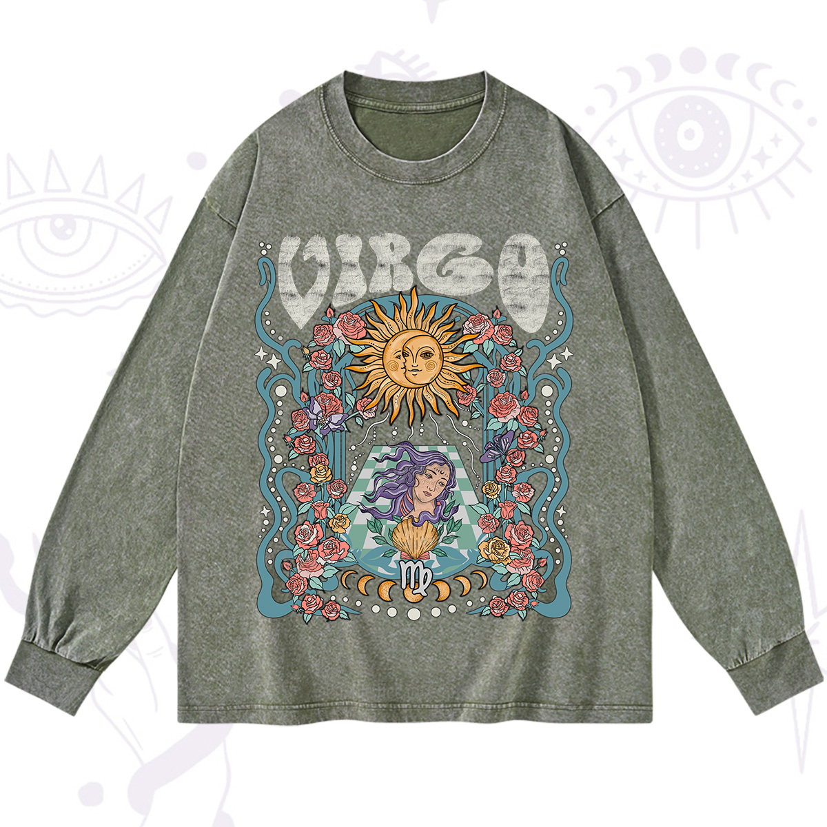 Purplehecate Virgo Spirit Zodiac Washed Long Sleeve Shirt