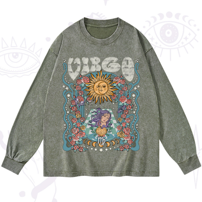 Purplehecate Virgo Spirit Zodiac Washed Long Sleeve Shirt