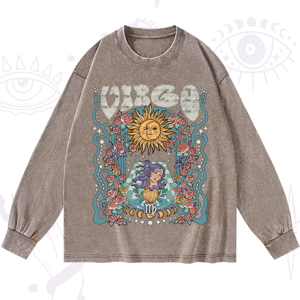 Purplehecate Virgo Spirit Zodiac Washed Long Sleeve Shirt