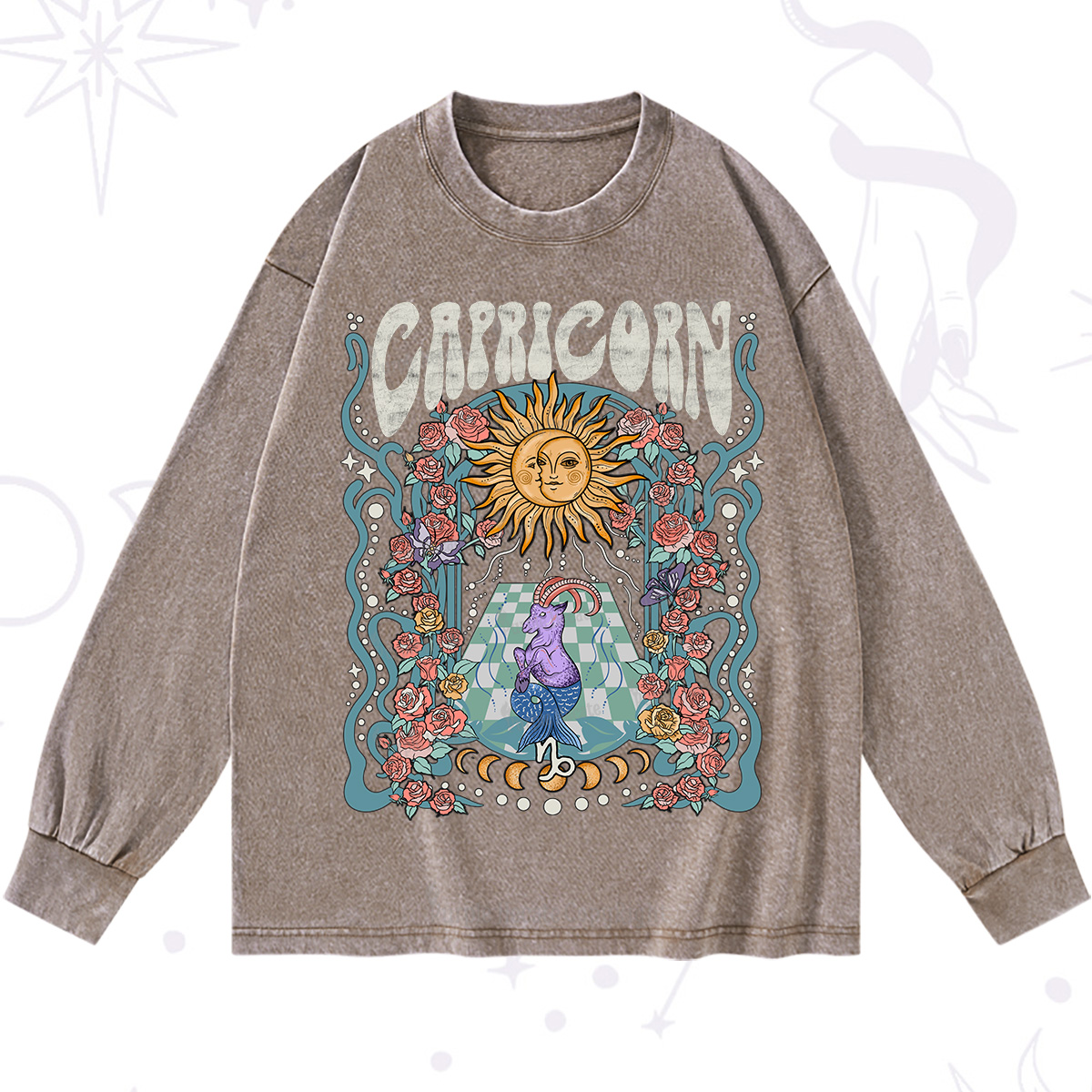 Purplehecate Capricorn Spirit Zodiac Washed Long Sleeve Shirt