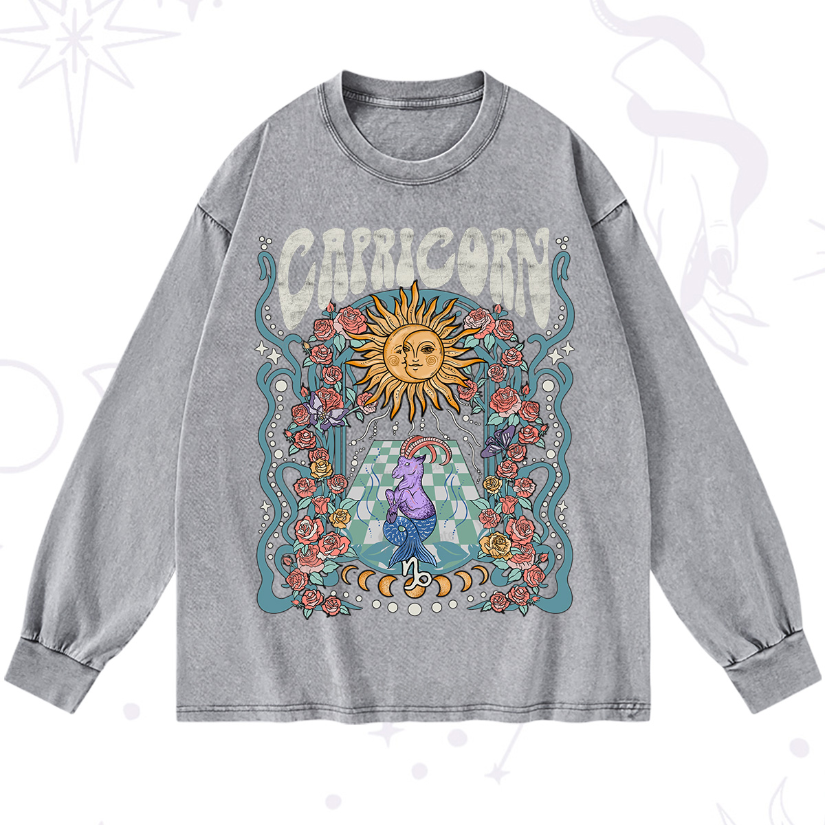 Purplehecate Capricorn Spirit Zodiac Washed Long Sleeve Shirt