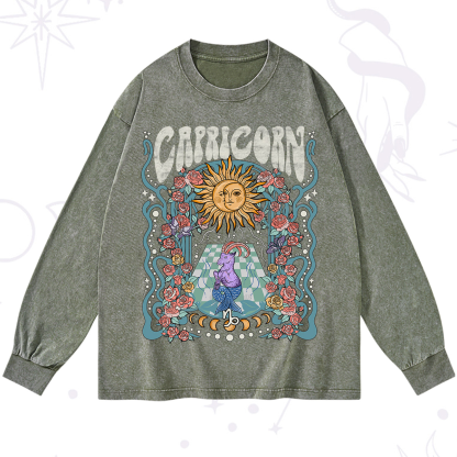 Purplehecate Capricorn Spirit Zodiac Washed Long Sleeve Shirt