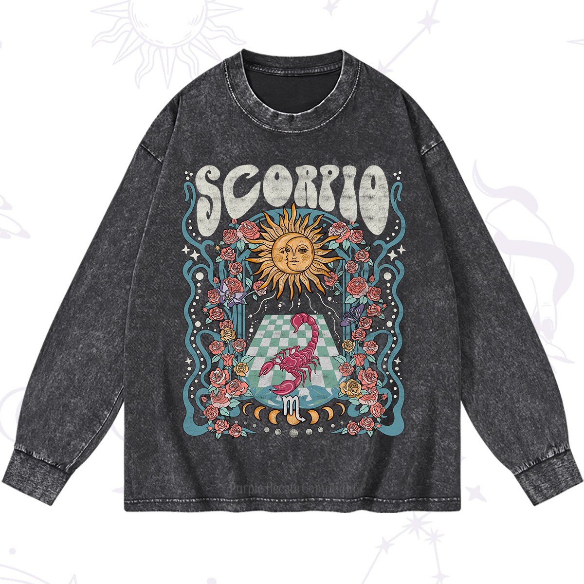 Purplehecate Scorpio Spirit Zodiac Washed Long Sleeve Shirt