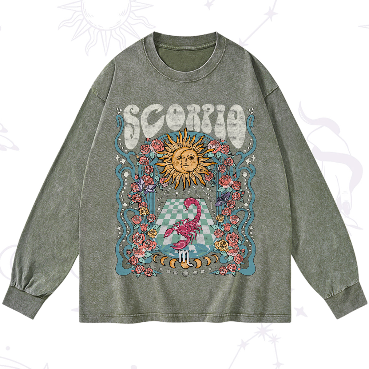 Purplehecate Scorpio Spirit Zodiac Washed Long Sleeve Shirt