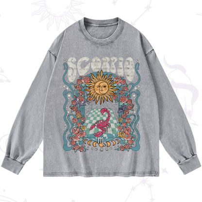 Purplehecate Scorpio Spirit Zodiac Washed Long Sleeve Shirt