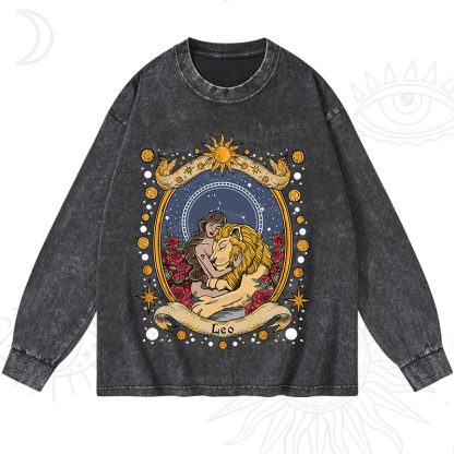 Purplehecate Celestial Leo Zodiac Washed Long Sleeve Shirt