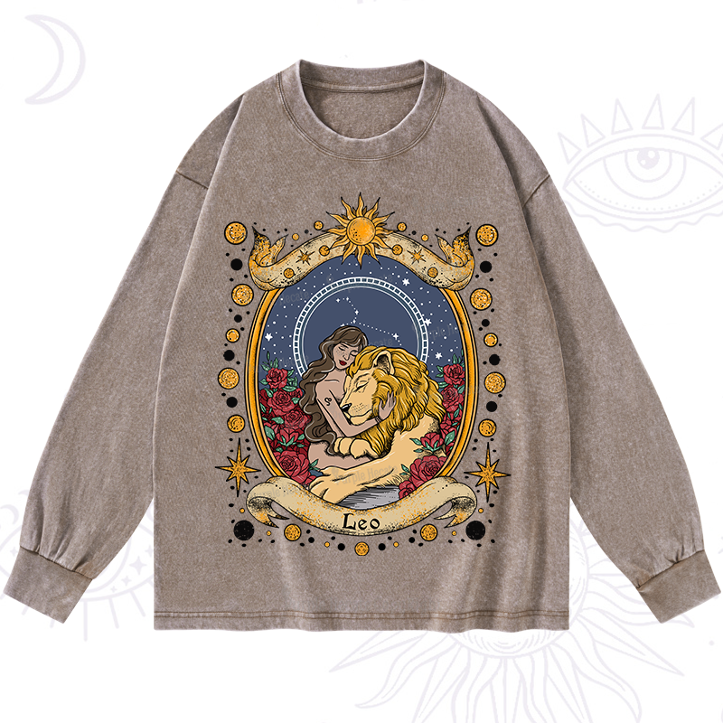 Purplehecate Celestial Leo Zodiac Washed Long Sleeve Shirt