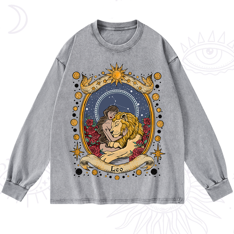 Purplehecate Celestial Leo Zodiac Washed Long Sleeve Shirt