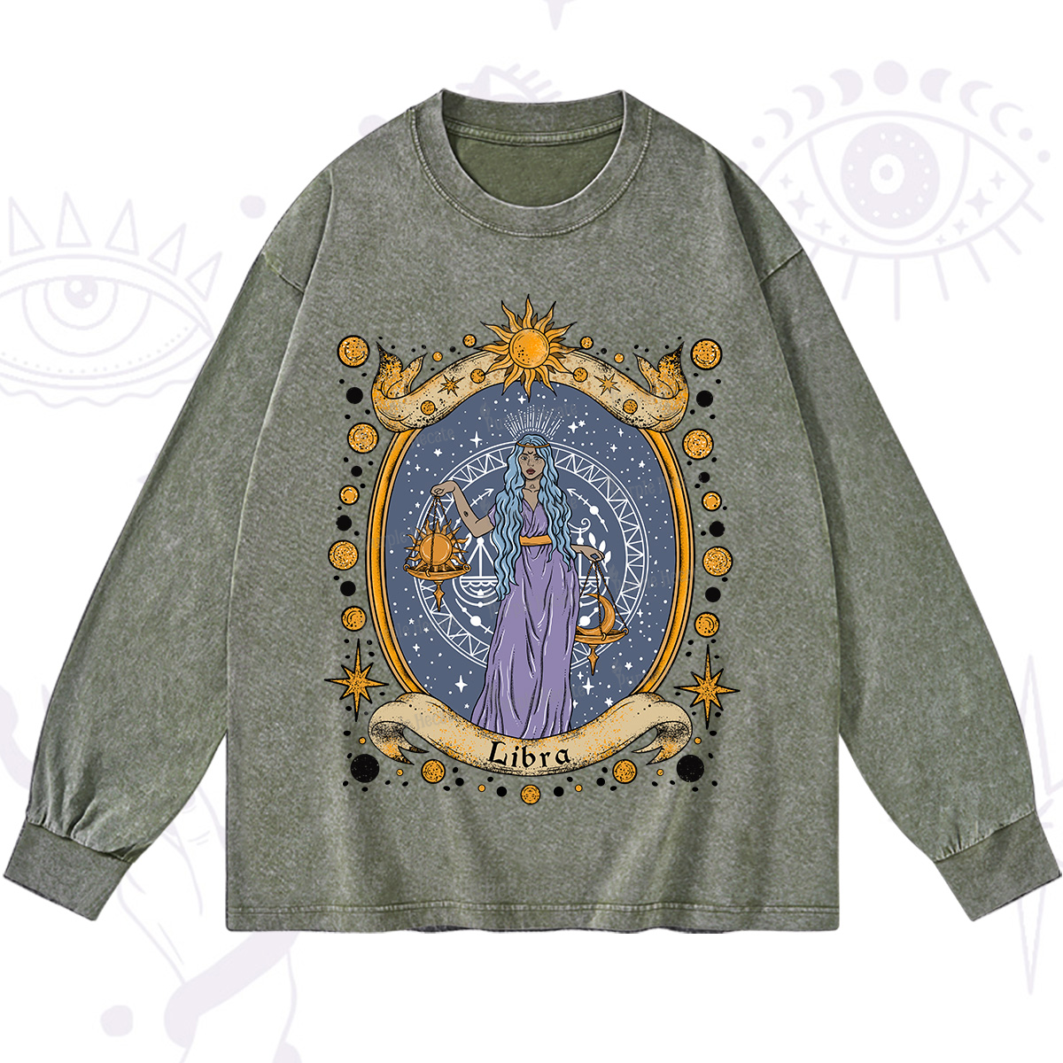 Purplehecate Celestial Libra Zodiac Washed Long Sleeve Shirt