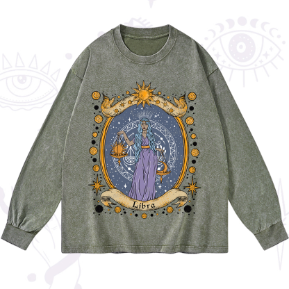 Purplehecate Celestial Libra Zodiac Washed Long Sleeve Shirt