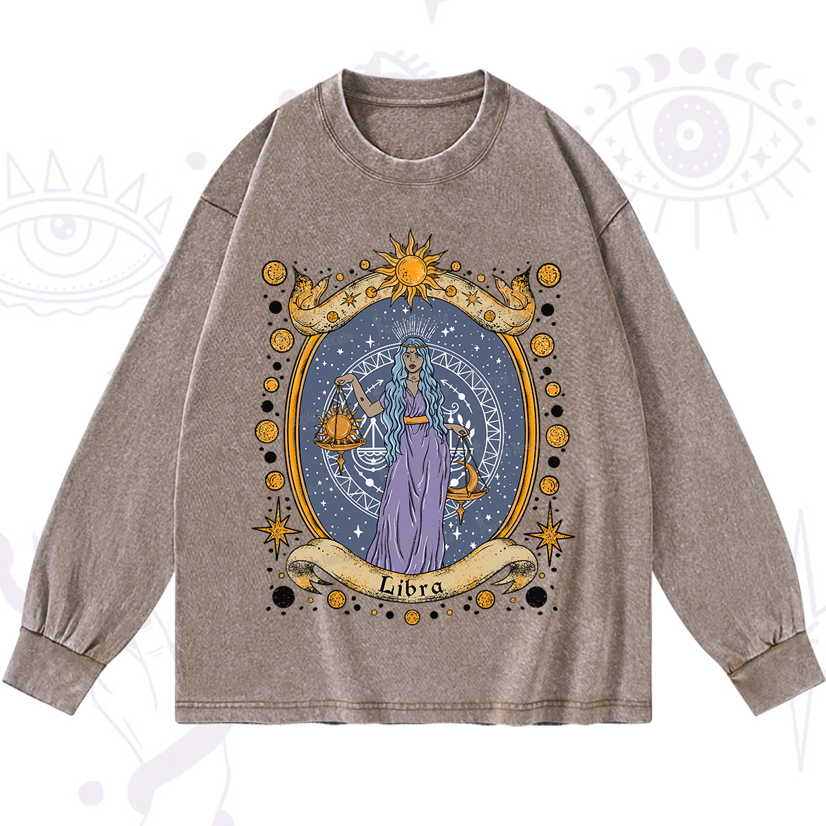 Purplehecate Celestial Libra Zodiac Washed Long Sleeve Shirt