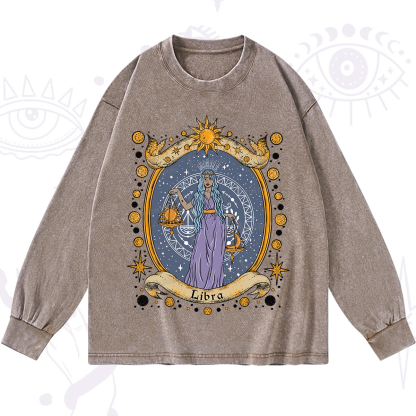 Purplehecate Celestial Libra Zodiac Washed Long Sleeve Shirt