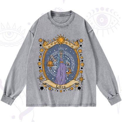 Purplehecate Celestial Libra Zodiac Washed Long Sleeve Shirt