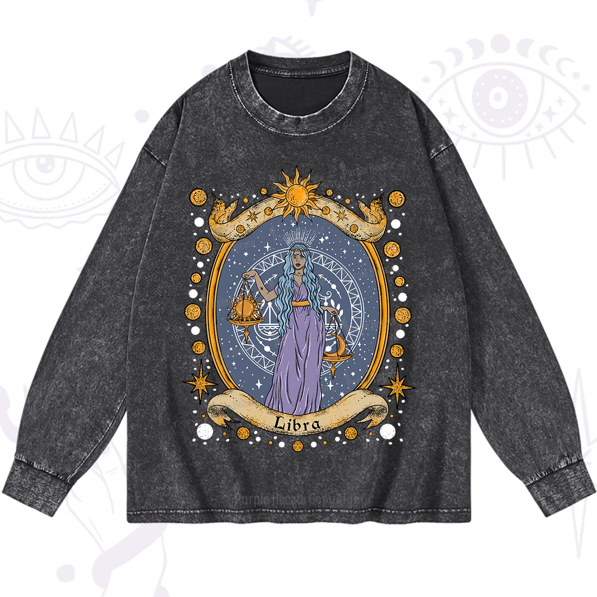 Purplehecate Celestial Libra Zodiac Washed Long Sleeve Shirt