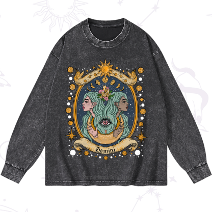 Purplehecate Celestial Gemini Zodiac Washed Long Sleeve Shirt