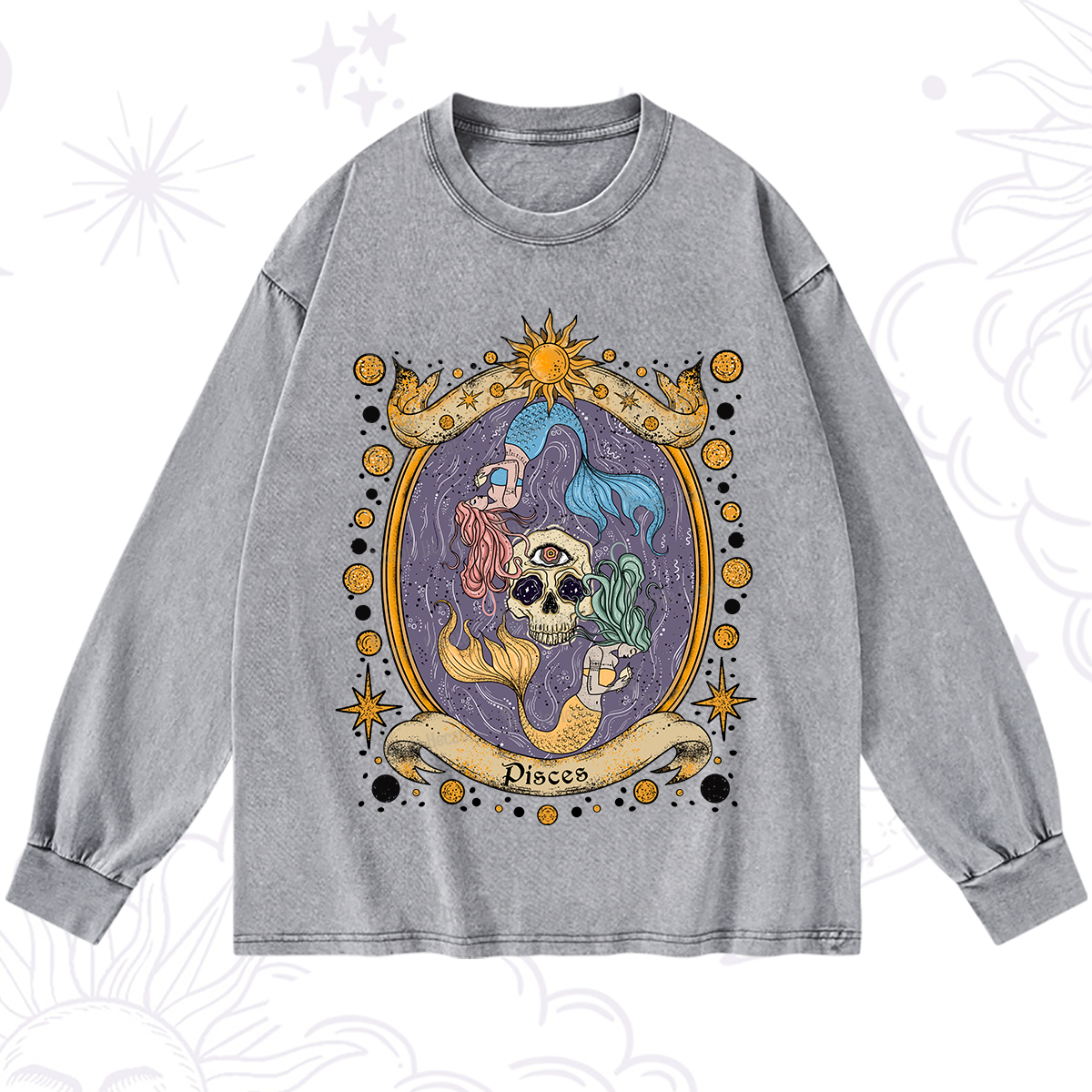 Purplehecate Celestial Pisces Zodiac Washed Long Sleeve Shirt