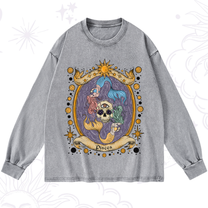 Purplehecate Celestial Pisces Zodiac Washed Long Sleeve Shirt