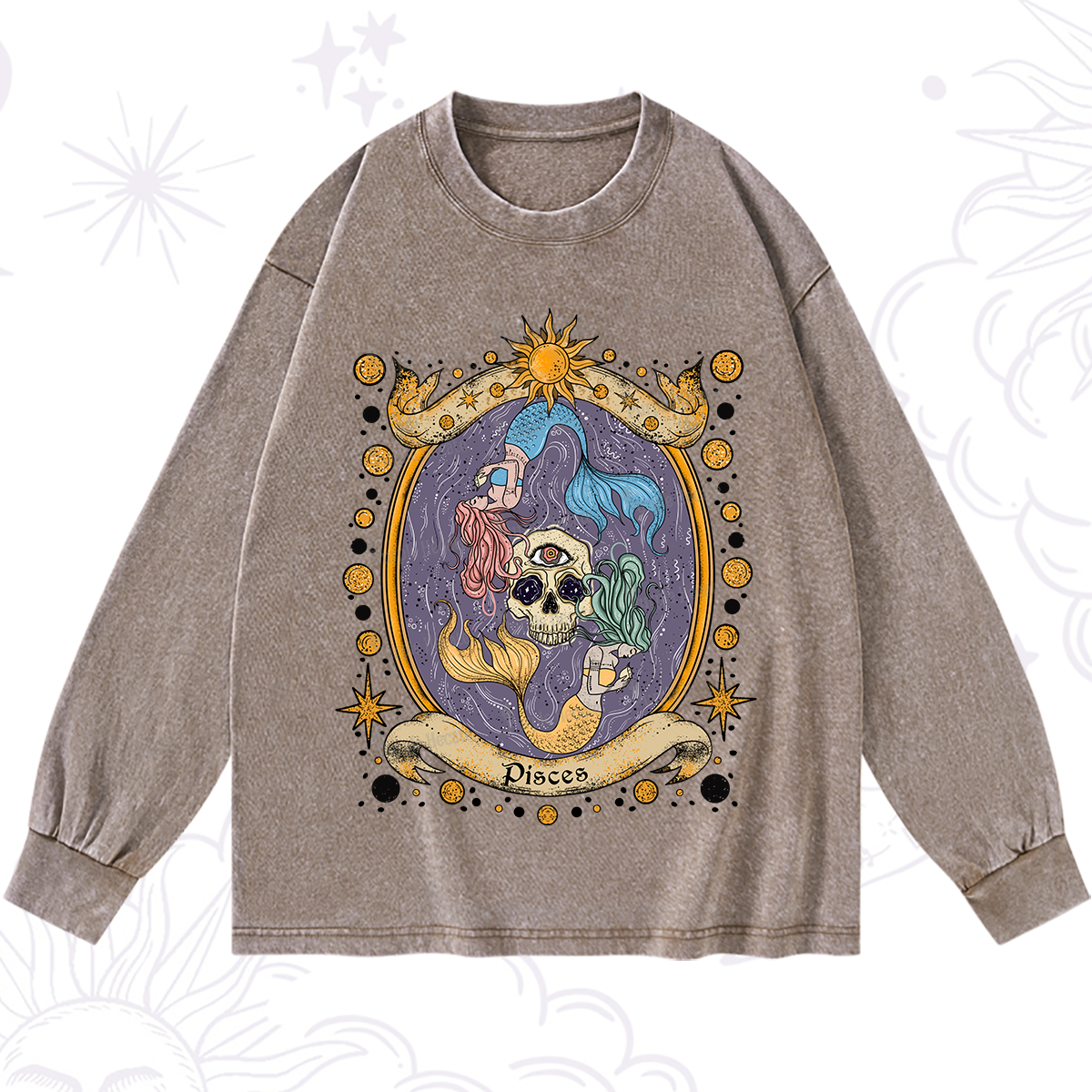 Purplehecate Celestial Pisces Zodiac Washed Long Sleeve Shirt