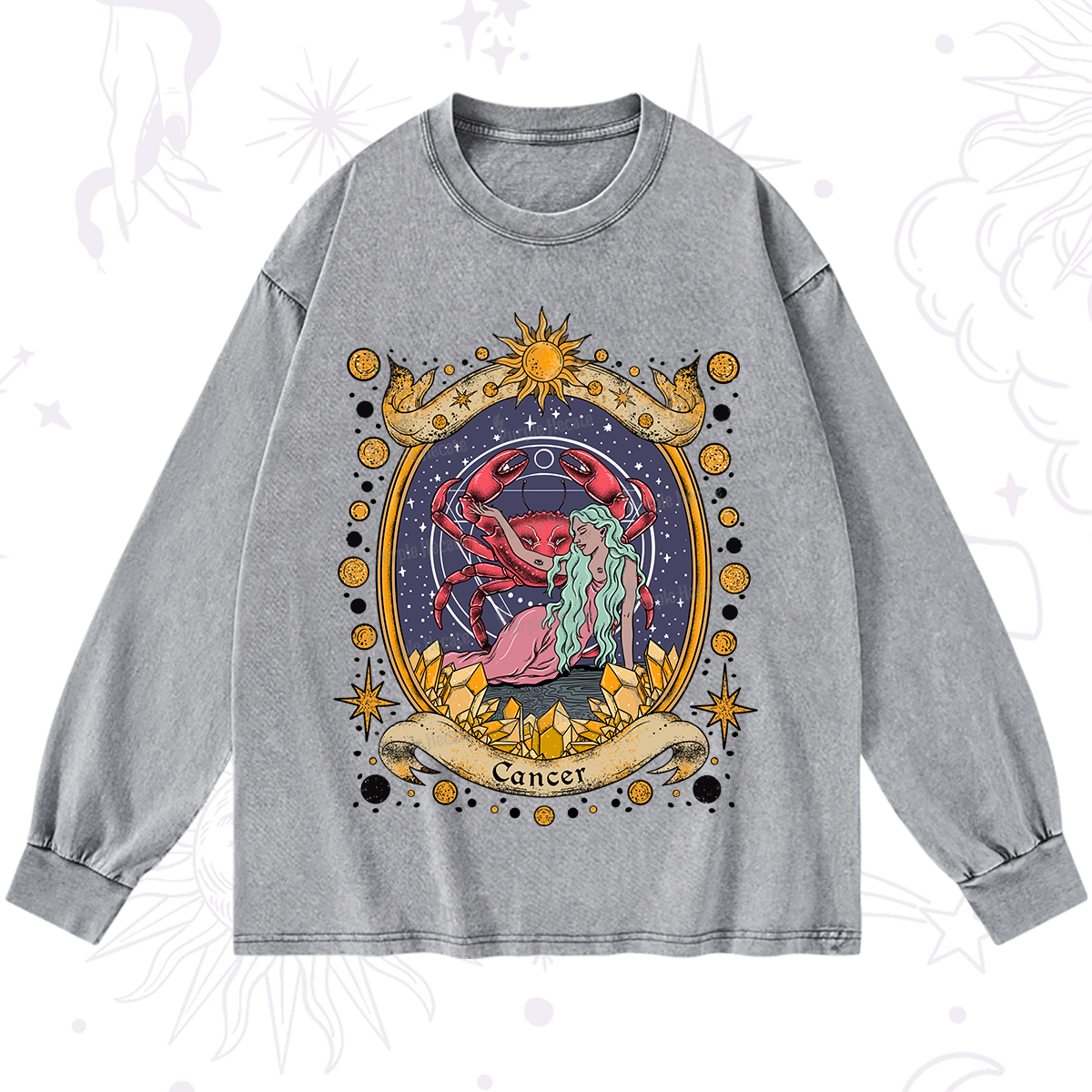 Purplehecate Celestial Cancer Zodiac Washed Long Sleeve Shirt