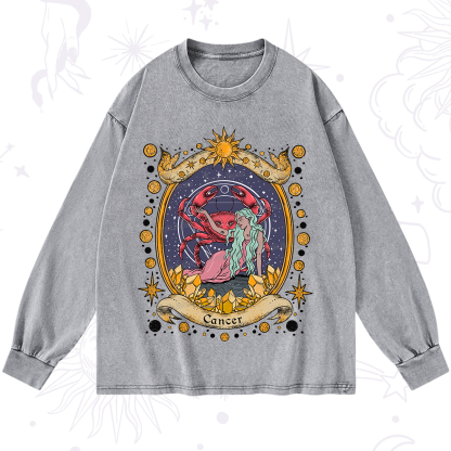 Purplehecate Celestial Cancer Zodiac Washed Long Sleeve Shirt