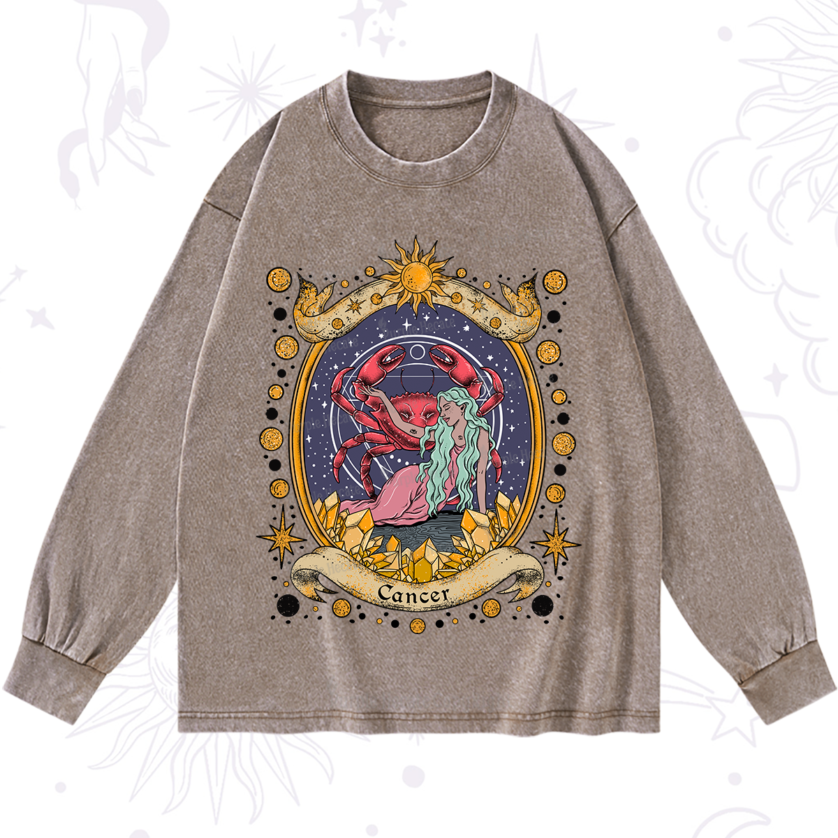 Purplehecate Celestial Cancer Zodiac Washed Long Sleeve Shirt