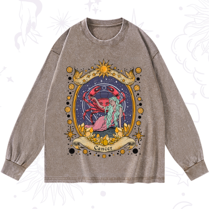 Purplehecate Celestial Cancer Zodiac Washed Long Sleeve Shirt