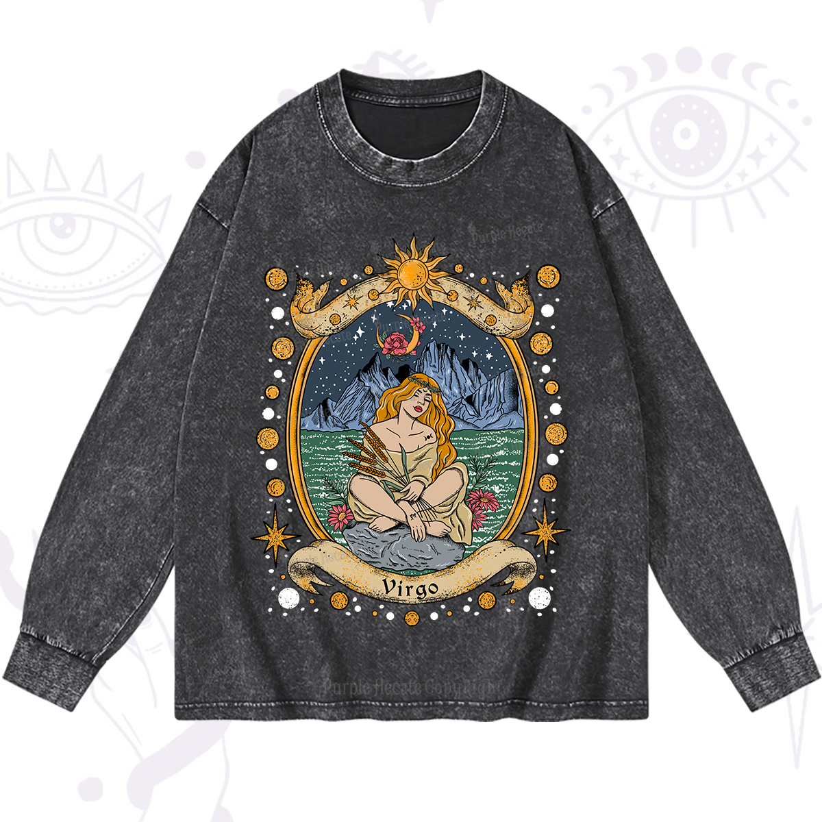 Purplehecate Celestial Virgo Zodiac Washed Long Sleeve Shirt