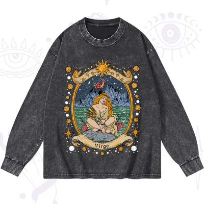 Purplehecate Celestial Virgo Zodiac Washed Long Sleeve Shirt