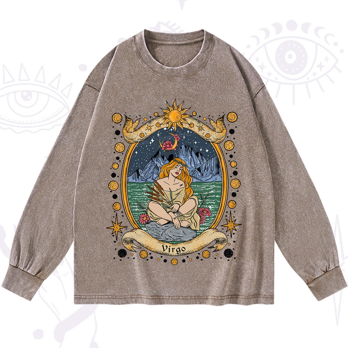 Purplehecate Celestial Virgo Zodiac Washed Long Sleeve Shirt