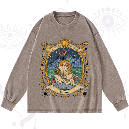 Purplehecate Celestial Virgo Zodiac Washed Long Sleeve Shirt