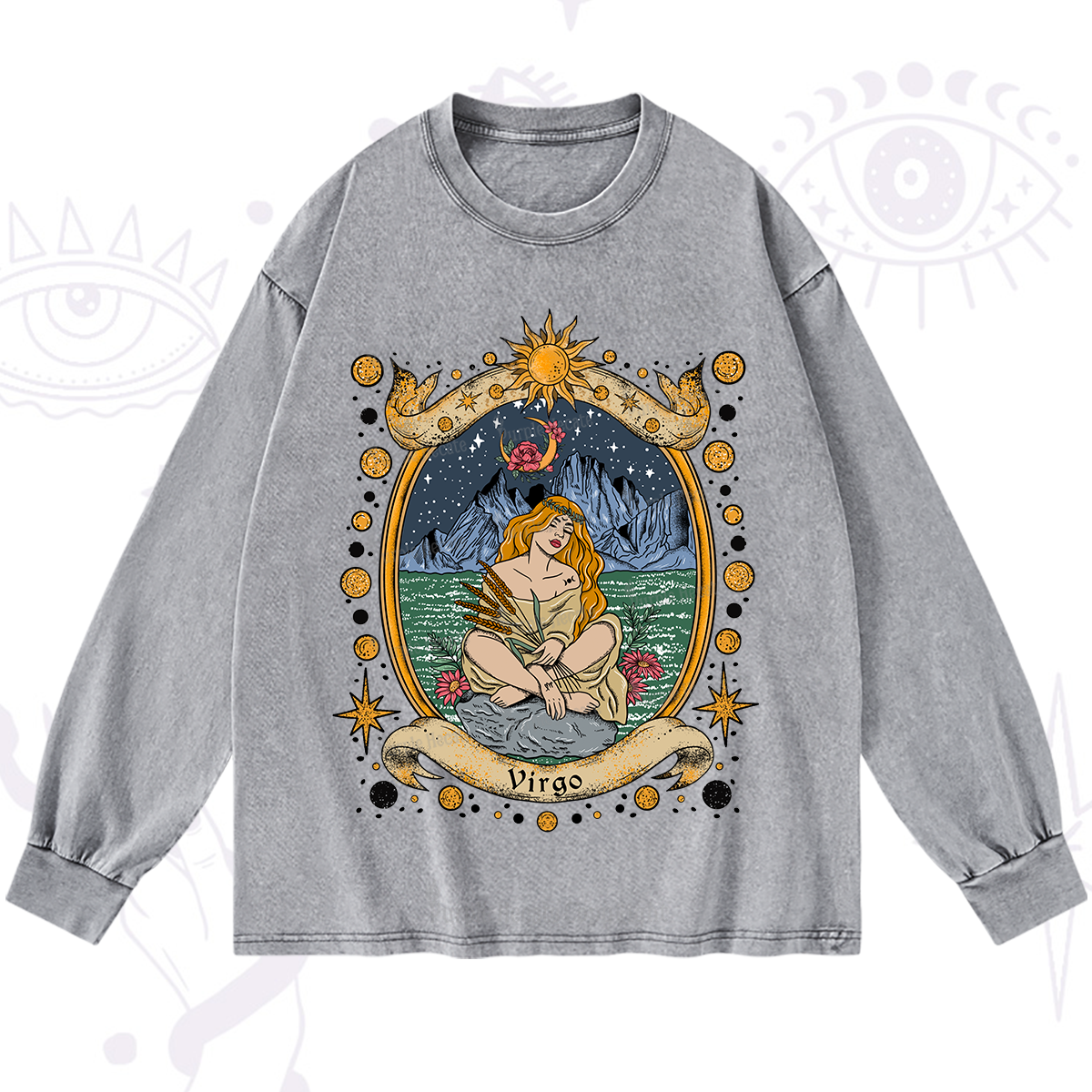 Purplehecate Celestial Virgo Zodiac Washed Long Sleeve Shirt