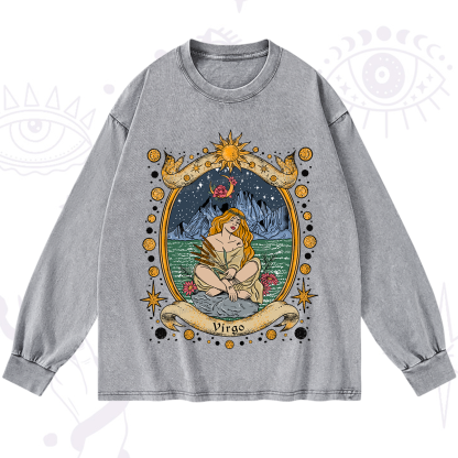 Purplehecate Celestial Virgo Zodiac Washed Long Sleeve Shirt