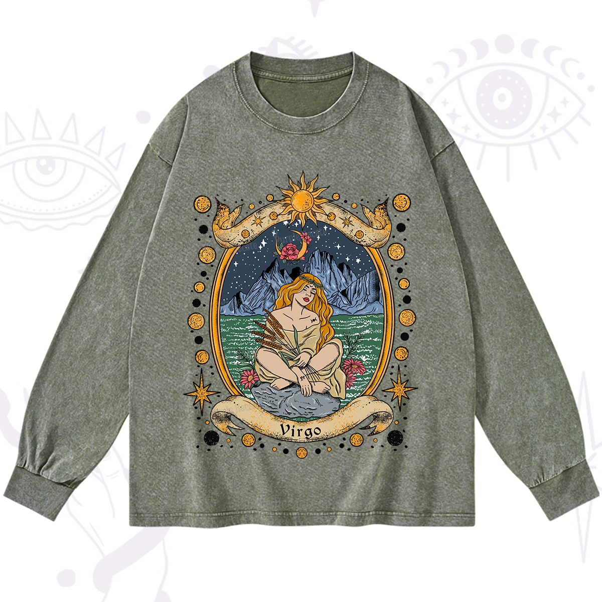 Purplehecate Celestial Virgo Zodiac Washed Long Sleeve Shirt