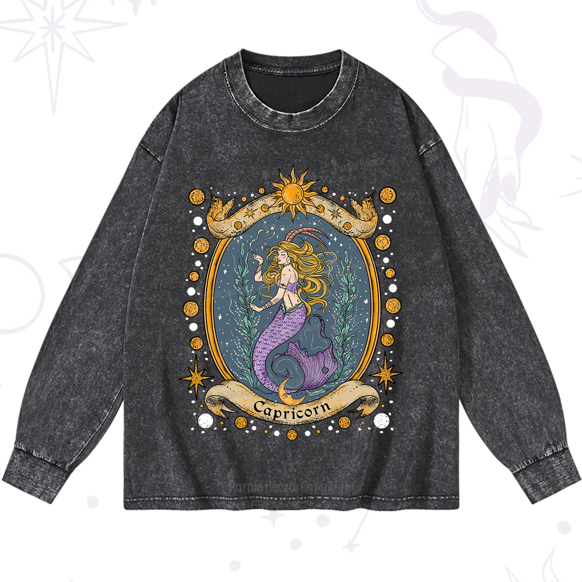 Purplehecate Celestial Capricorn Zodiac Washed Long Sleeve Shirt