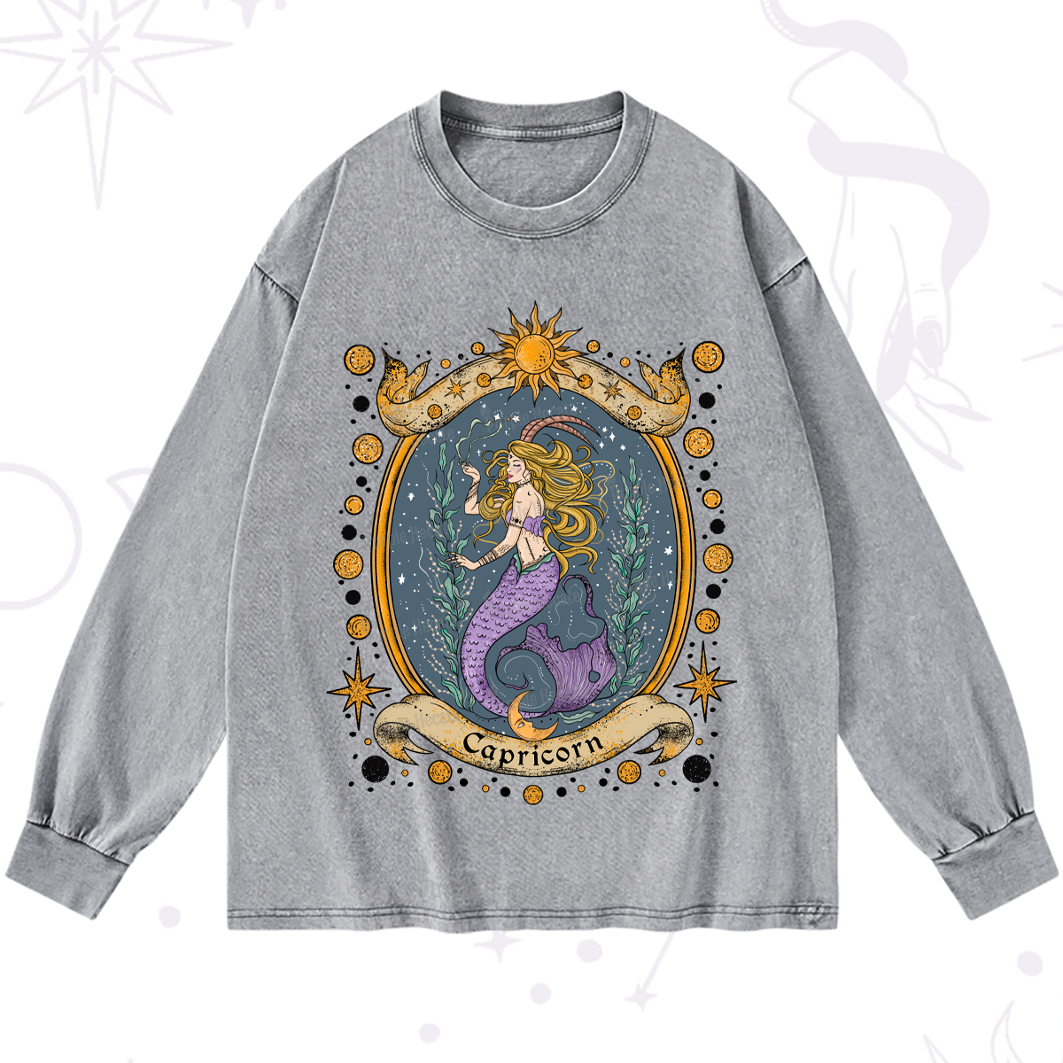 Purplehecate Celestial Capricorn Zodiac Washed Long Sleeve Shirt