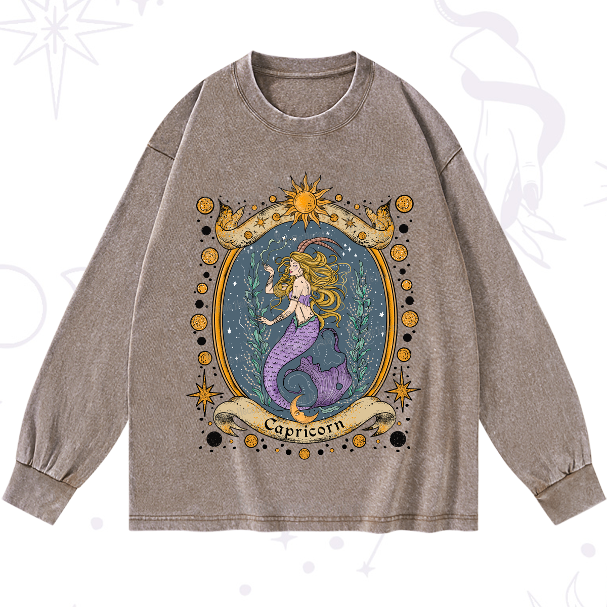 Purplehecate Celestial Capricorn Zodiac Washed Long Sleeve Shirt