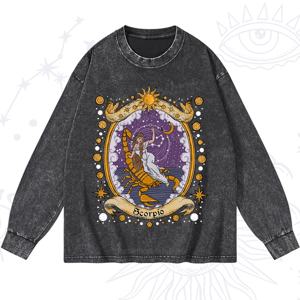Purplehecate Celestial Scorpio Zodiac Washed Long Sleeve Shirt