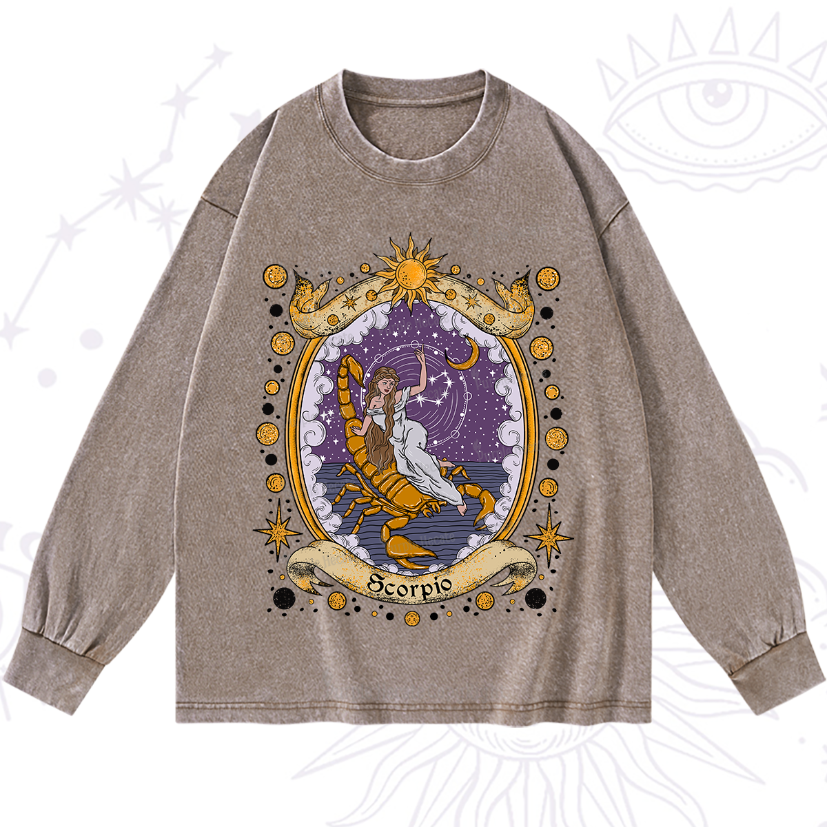 Purplehecate Celestial Scorpio Zodiac Washed Long Sleeve Shirt