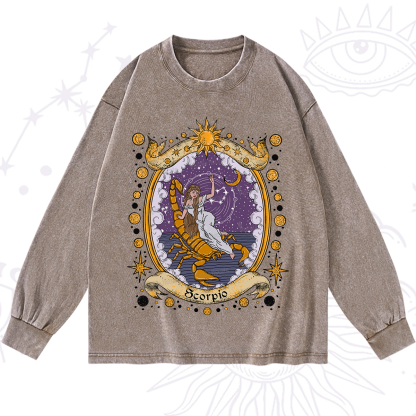 Purplehecate Celestial Scorpio Zodiac Washed Long Sleeve Shirt