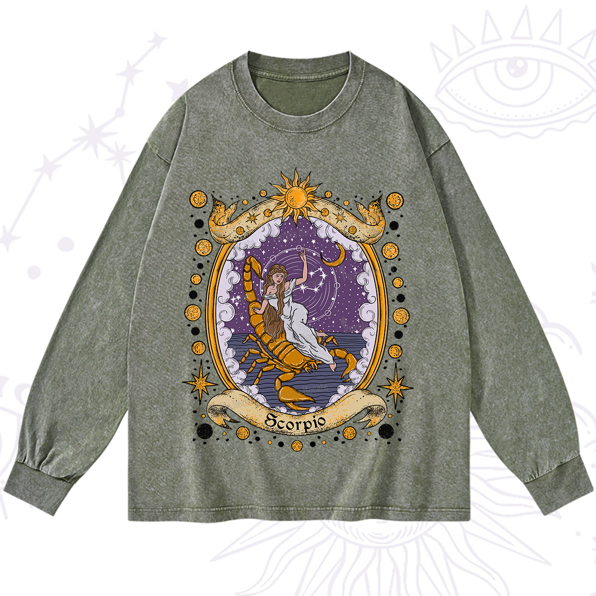 Purplehecate Celestial Scorpio Zodiac Washed Long Sleeve Shirt