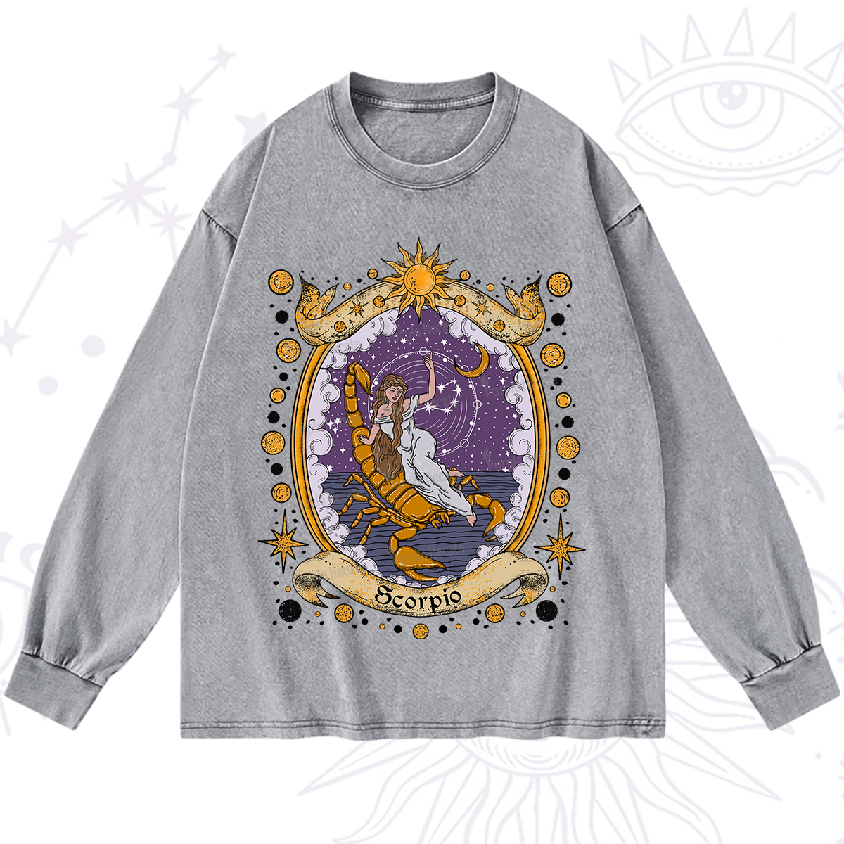 Purplehecate Celestial Scorpio Zodiac Washed Long Sleeve Shirt