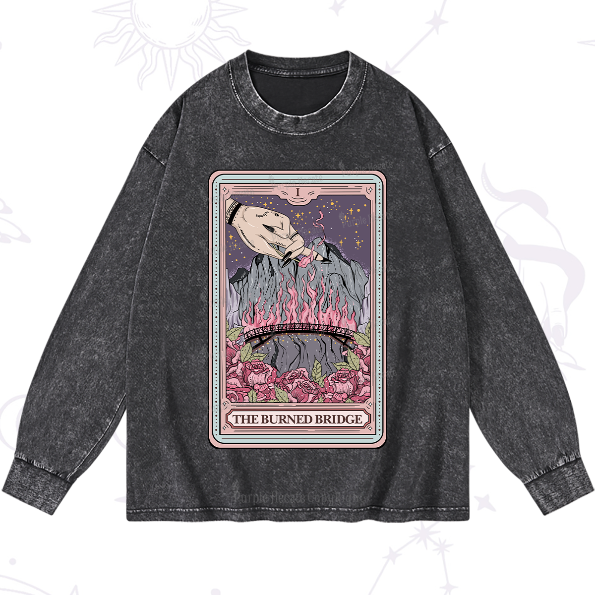 Purplehecate The Burned Bridge Tarot Washed Long Sleeve Shirt
