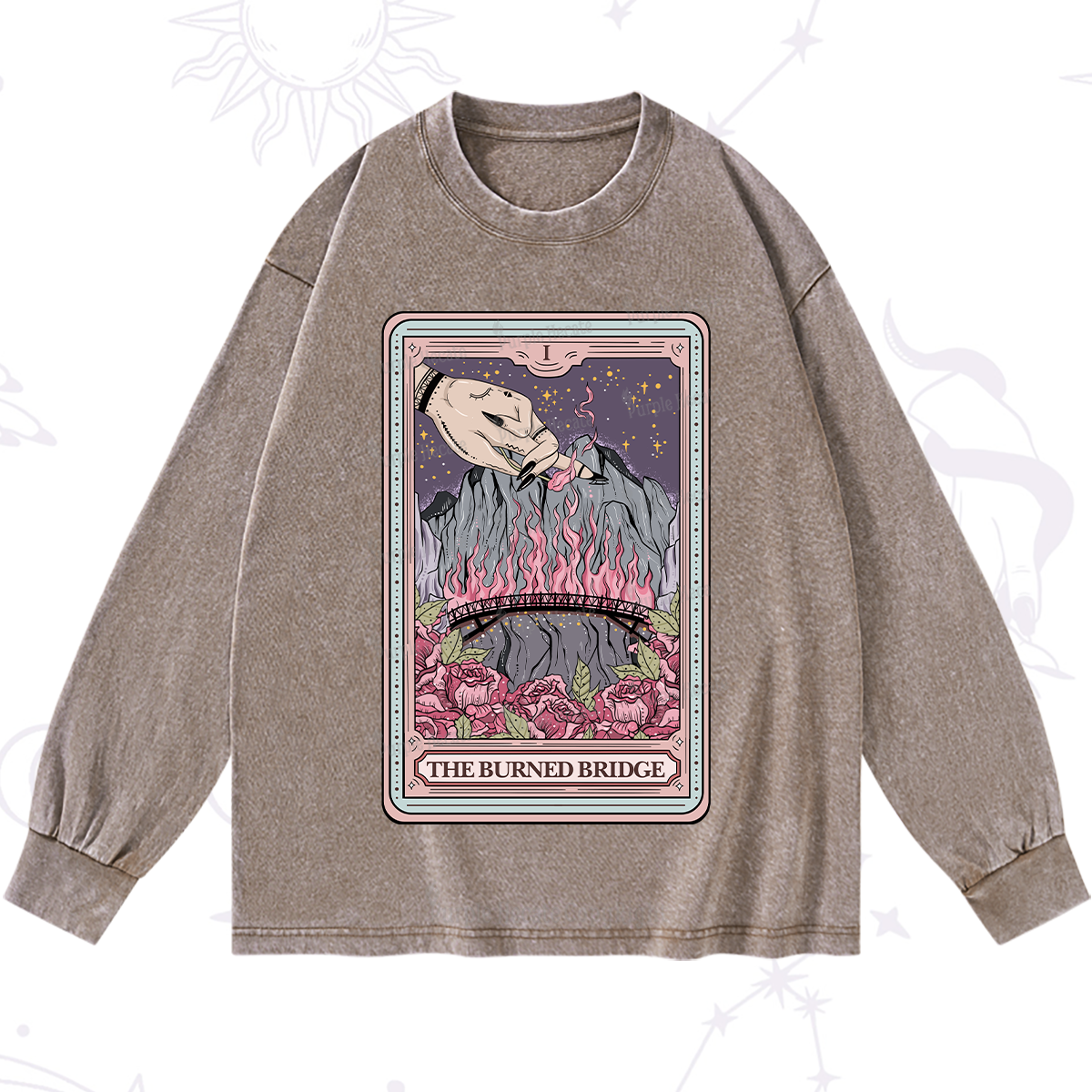 Purplehecate The Burned Bridge Tarot Washed Long Sleeve Shirt